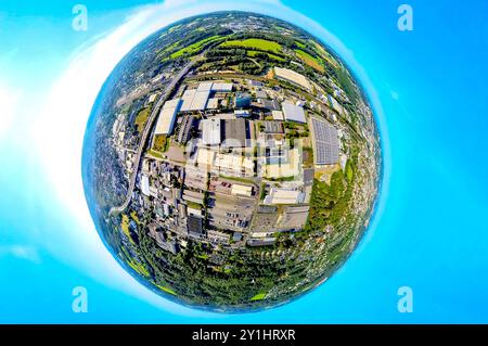 Luftbild, Gewerbegebiet Dieselstraße mit Ede Einkaufsbüro Deutscher Eisenhändler GmbH, Erdkugel, Fisheye Aufnahme, Fischaugen Aufnahme, 360 Grad Aufnahme, petit monde, petite planète, Fisheye Bild, Fleute, Wuppertal, Ruhrgebiet, Nordrhein-Westfalen, Deutschland ACHTUNGxMINDESTHONORARx60xEURO *** vue aérienne, zone industrielle Dieselstraße avec Ede Einkaufsbüro Deutscher Eisenhändler GmbH, globe terrestre, image fisheye, image 360 degrés, minuscule monde, petite planète, image fisheye, Fleute, Wuppertal, région de la Ruhr, Rhénanie du Nord-Westphalie, Allemagne ACHTUNGxMINDESTHONORARx60xEURO Banque D'Images