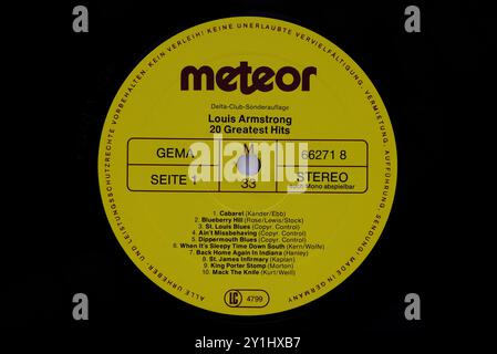 Vinitage Record Label : Louis Armstrong-20 Greatest Hits. Meteor Records, fondé en 1952 Banque D'Images