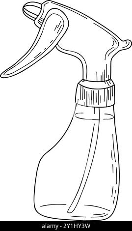 Outils de jardinage icônes linéaires et doodles. Pulvérisateur, atomiseur, irrigation, pulvérisation. Pour les fleuristes, les fleuristes, les jardiniers, les soins des plantes. Dessin au trait isolé Illustration de Vecteur