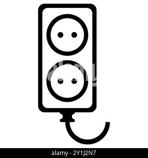 Prise électrique avec fiche sur blanc. Illustration vectorielle dans un style plat. Icône plate de fiche mâle, femelle, contact d'arrêt. Icône types de socket. SO électrique Illustration de Vecteur