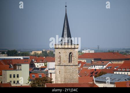 Erfurt, Allemagne. 07 septembre 2024. Visiteurs sur la tour du Ägidienkirche. L'événement 'Erfordia turrita' voit dix tours d'église à Erfurt ouvrir leurs portes. Crédit : Jacob Schröter/dpa/Alamy Live News Banque D'Images