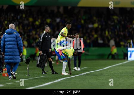 Almeria, Brésil. 06 septembre 2024. CURITIBA, BRÉSIL - 6 SEPTEMBRE : Estevao se prépare à jouer lors du match de qualification sud-américain de la Coupe du monde de la FIFA 2026 entre le Brésil et l'Équateur au Major Antônio Couto Pereira le 6 septembre 2024 à Curitiba, Brésil. (Photo de Wanderson Oliveira/PxImages) crédit : Px images/Alamy Live News Banque D'Images