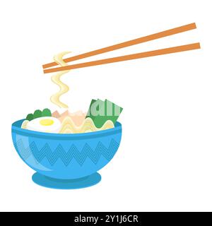 soupe de ramen japonais. Cuisine asiatique en assiette bleue. Bol à nouilles. Cuisine orientale Banque D'Images