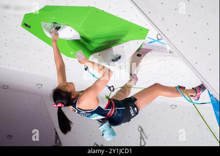 La coréenne Chaehyun SEO participe à la demi-finale féminine de la Coupe du monde IFSC Koper 2024 le 6 septembre 2024 à Koper, Slovénie. (Photo de Rok Rakun/Pacific Press) crédit : Pacific Press Media production Corp./Alamy Live News Banque D'Images