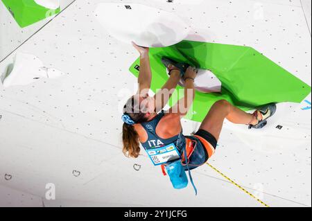 Koper, Slovénie. 06 septembre 2024. Camilla MORONI, italienne, participe à la demi-finale féminine de la Coupe du monde IFSC Koper 2024 le 6 septembre 2024 à Koper, Slovénie. (Photo de Rok Rakun/Pacific Press) crédit : Pacific Press Media production Corp./Alamy Live News Banque D'Images