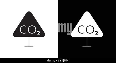 CO2 Triangle icône d'avertissement symbole vectoriel plat simple contour collection logo Illustration de Vecteur