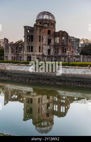 Hisoshima, Japon - 1 janvier 2020. Gros plan du mémorial de la paix d'Hiroshima, ou dôme atomique, le jour du nouvel an. Banque D'Images