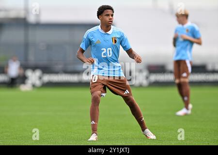 Tubize, Belgique. 07 septembre 2024. Noah Fernandez (20 ans) de Belgique photographié lors d'un match amical de football entre les équipes nationales de Belgique et d'Autriche de moins de 19 ans le samedi 7 septembre 2024 à Tubize, Belgique . Crédit : Sportpix/Alamy Live News Banque D'Images