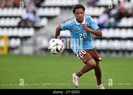 Tubize, Belgique. 07 septembre 2024. Noah Fernandez (20 ans) de Belgique photographié lors d'un match amical de football entre les équipes nationales de Belgique et d'Autriche de moins de 19 ans le samedi 7 septembre 2024 à Tubize, Belgique . Crédit : Sportpix/Alamy Live News Banque D'Images