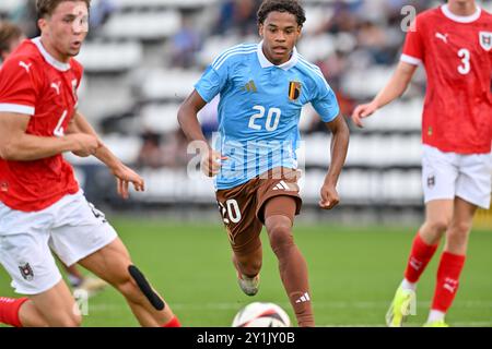 Tubize, Belgique. 07 septembre 2024. Noah Fernandez (20 ans) de Belgique photographié lors d'un match amical de football entre les équipes nationales de Belgique et d'Autriche de moins de 19 ans le samedi 7 septembre 2024 à Tubize, Belgique . Crédit : Sportpix/Alamy Live News Banque D'Images