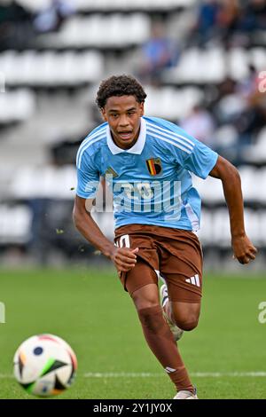 Tubize, Belgique. 07 septembre 2024. Noah Fernandez (20 ans) de Belgique photographié lors d'un match amical de football entre les équipes nationales de Belgique et d'Autriche de moins de 19 ans le samedi 7 septembre 2024 à Tubize, Belgique . Crédit : Sportpix/Alamy Live News Banque D'Images