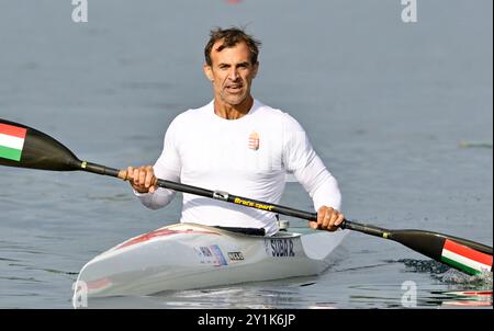 Paris, France. 07 septembre 2024. Para Canoe. Paris 2024 stade nautique olympique paralympique. Paris. Robert Suba (HUN) en finale de para canoë lors des Jeux paralympiques de Paris 2024 au stade olympique nautique, France. Crédit : Sport in Pictures/Alamy Live News Banque D'Images