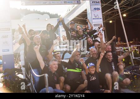 Morzine, France. 07 septembre 2024. LOEB Sebastien, GODEY Laurène, Alpine A110 GT , portrait lors du Rallye Mont-Blanc Morzine 2024, 6ème manche du Championnat de France des Rallyes 2024, du 6 au 9 septembre à Morzine, France - photo Bastien Roux/DPPI crédit : DPPI Media/Alamy Live News Banque D'Images