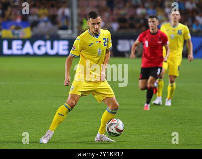 Prague, Tchéquie. 7 septembre 2024. Match de l'UEFA Nations League Ukraine - Albanie à l'Epet Arena de Prague. Vladyslav Kabaiev de l'Ukraine (#21) en action. Crédit : Oleksandr Prykhodko/Alamy Live News Banque D'Images