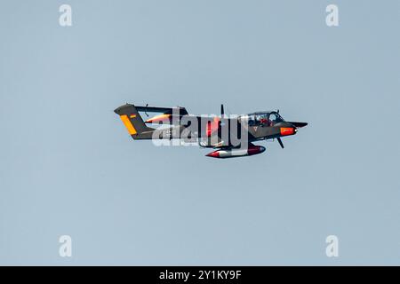 Portrush, Royaume-Uni. 07 septembre 2024. 07/09/2024 Portrush Portrush Airshow 2024 L'OV-10 Bronco piloté par l'équipe de démonstration Bronco est un ancien Bronco de l'armée de l'air allemande. C'est un avion léger d'attaque et d'observation à turbopropulseurs. Développé dans les années 1960 pour le combat contre l'insurrection (COIN), sa mission principale était un avion de contrôle aérien avancé (FAC). Il a été spécialement conçu pour la guerre du Vietnam et déployé avec succès pendant la guerre froide et la première Guerre du Golfe (opération Desert Shield). Crédit : Bonzo/Alamy Live News Banque D'Images