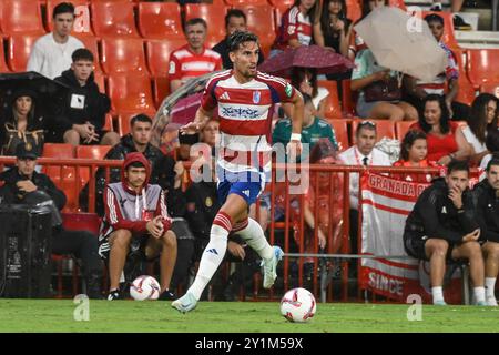 Churriana de la Vega, Espagne. 07 septembre 2024. Theodor Corbeanu de Granada CF lors du match de Liga entre Granada CF - RC Deportivo de la Coruña au stade Nuevo Los Cármenes le 07 septembre 2024 à Grenade, Espagne (photo de José M Baldomero/Pacific Press) crédit : Pacific Press Media production Corp./Alamy Live News Banque D'Images