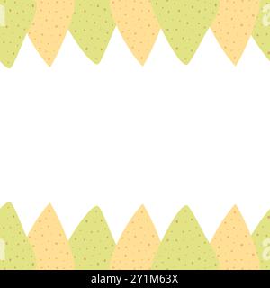 Nachos de maïs et d'épinards en jaune et vert doux tendance Haut et bas cadre cartes de bordure modèle illustration vectorielle isolée texture de fond décorative affiche, dépliant, étiquette, bannière, promo ou web Illustration de Vecteur