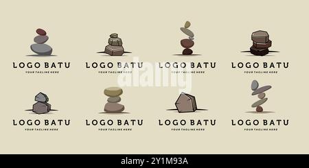 Ensemble de conception d'illustration vectorielle de logo Balanced Stone ou Balancing Rock. Vintage modèle de logo d'équilibrage de roche dessiné à la main. Illustration de Vecteur