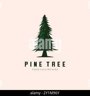 Green Pine Tree Vintage logo Vector Template illustration Design Illustration de Vecteur