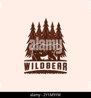 Ours, ours grizzly, ours sauvage logo Silhouette Vintage logo illustration vectorielle Design. Design de modèle de badge de logo extérieur de faune dessiné à la main. Old Vintage Illustration de Vecteur