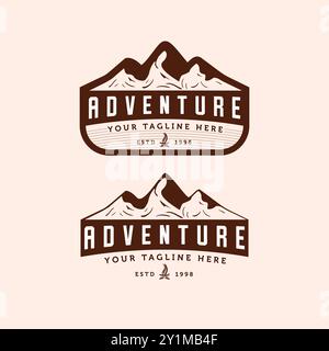 Ensemble d'aventure Vintage logo Vector illustration Design. Design de modèle de badge de logo extérieur dessiné à la main. Concept de logo Old Vintage Outdoor Adventure. Illustration de Vecteur