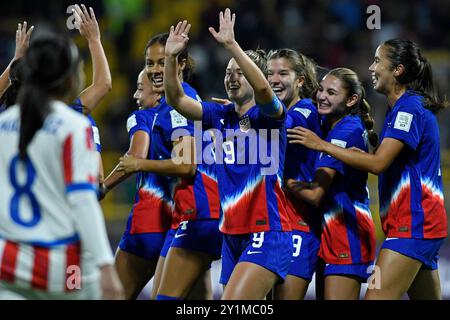 Bogota, Colombie. 07 septembre 2024. Pietra Tordin des États-Unis célèbre après avoir marqué le premier but de son équipe lors du match de Coupe du monde féminine U-20 du Groupe C FIFA, Colombie 2024 entre les États-Unis et le Paraguay, au Metropolitano de Techo Stadium, à Bogota, le 05 septembre 2024. Photo : Julian Medina/DiaEsportivo/Alamy Live News crédit : DiaEsportivo/Alamy Live News Banque D'Images