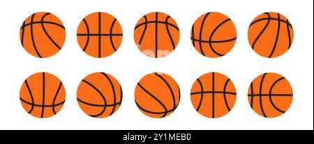 Icônes de ballon de basket-ball orange. Ensemble de symboles ballons de basket-ball. Illustration de Vecteur