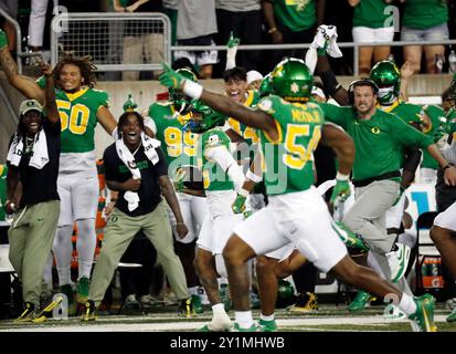 Autzen Stadium, Eugene, OREGON, États-Unis. 7 septembre 2024. Le receveur large des Ducks de l'Oregon, Tez Johnson (15 ans), effectue un parcours pendant le match de football de la NCAA entre les Broncos de l'État de Boise et les Ducks de l'Université de l'Oregon au stade Autzen, Eugene, OREGON. Larry C. Lawson/CSM/Alamy Live News Banque D'Images