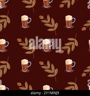 Café et feuilles sans couture Illustration de Vecteur