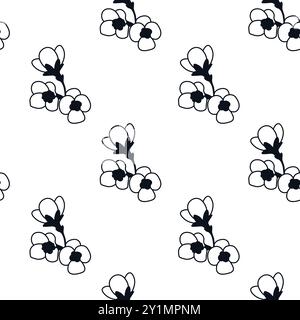 Motif sans couture de fleurs noires délicates Illustration de Vecteur