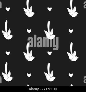 Motif sans couture d'oiseaux et de coeurs Illustration de Vecteur