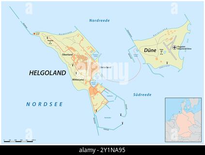 Carte détaillée de l'île allemande de Heligoland dans la mer du Nord Banque D'Images