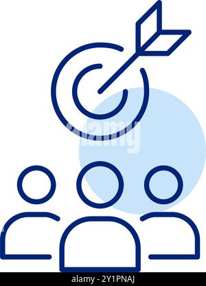 Groupe d'utilisateurs et flèche frappant Bullseye. Public ciblé, précision dans les stratégies de design collectif. Pixel Perfect, icône de vecteur de contour modifiable Illustration de Vecteur