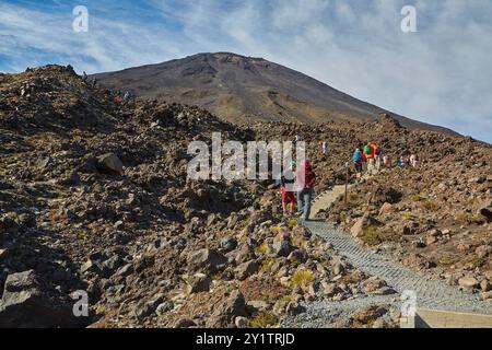 Sentier de randonnée néo-zélandais dans le parc national de Tongariro Banque D'Images