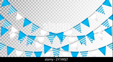 Guirlande de drapeau de parti de Bavière bleue et blanche isolée sur fond propre. Illustration vectorielle Oktoberfest pour le festival traditionnel de la bière allemande. Vacances Illustration de Vecteur