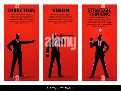 Ensemble d'illustration vectorielle de gens d'affaires dans divers gestes, représentant la direction, la vision et la pensée stratégique. Optimisé pour les téléphones mobiles scr Illustration de Vecteur