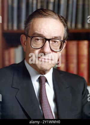 Portrait d'Alan Greenspan, ancien président du Conseil des gouverneurs, Conseil de la réserve fédérale, États-Unis. Banque D'Images