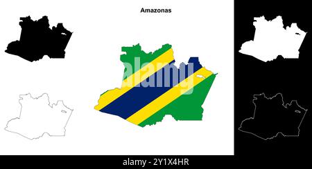 Ensemble de cartes du contour de l'État d'Amazonas Illustration de Vecteur