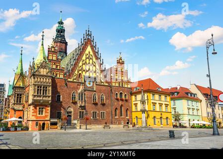 Hôtel de ville sur la place du marché de Wroclaw, Pologne Banque D'Images