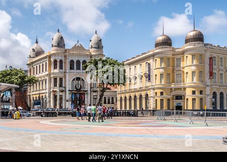 Recife, Brésil - 22 décembre 2016 : vue panoramique de la place Marco Zero dans l'ancien quartier de Recife - Recife, Pernambouco, Brésil Banque D'Images