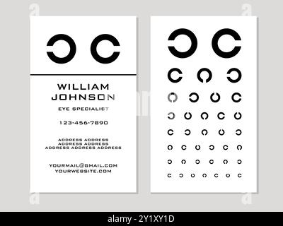 Modèles de carte de visite double face pour médecin ophtalmologiste en couleur blanche et style minimaliste, signalisation de magasin de lunettes, annonce de magasin optique, conte Illustration de Vecteur