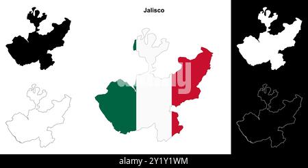 Ensemble de cartes de contour de l'état de Jalisco Illustration de Vecteur