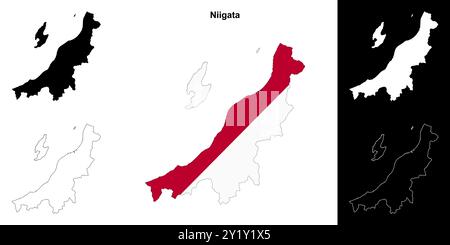 Ensemble de cartes de contour de la préfecture de Niigata Illustration de Vecteur