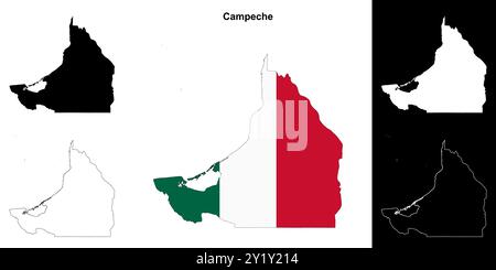 Ensemble de cartes du contour de l'état de Campeche Illustration de Vecteur