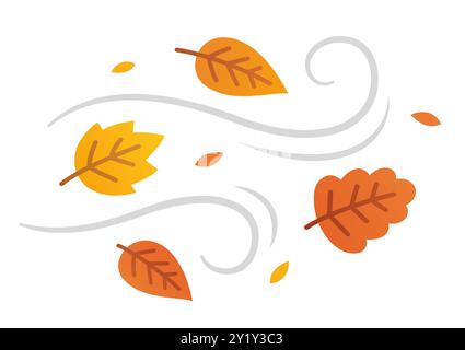 Feuilles d'automne tombant dans le vent soufflant. Illustration vectorielle de dessin animé simple. Illustration de Vecteur