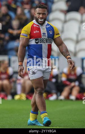 Emmanuel Waine des Broncos de Londres lors du match Betfred Super League Round 25 Huddersfield Giants vs London Broncos au John Smith's Stadium, Huddersfield, Royaume-Uni, 8 septembre 2024 (photo par Alfie Cosgrove/News images) Banque D'Images