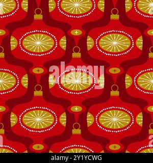 Motif sans couture de Noël dans des boules de décoration de Noël rétro. Illustration vectorielle dans le style plat vintage Illustration de Vecteur