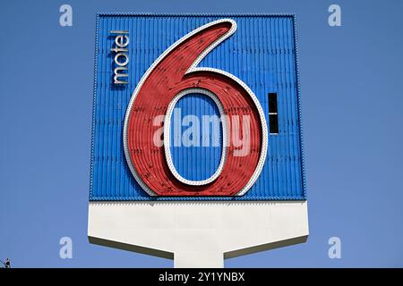 Las Vegas, États-Unis. 07 septembre 2024. LAS VEGAS, NEVADA - 7 SEPTEMBRE : un panneau pour Motel 6 est vu le 7 septembre 2024 à Las Vegas, Nevada. (Photo de Bryan Steffy/Sipa USA) crédit : Sipa USA/Alamy Live News Banque D'Images