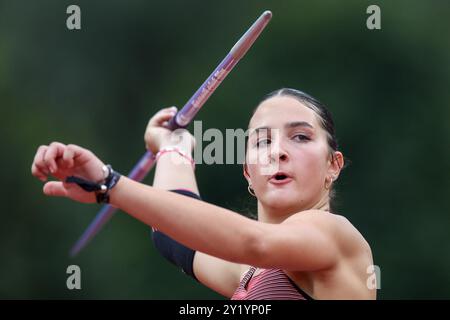 Zagreb, Croatie. 08 septembre 2024. ZAGREB, CROATIE - 8 SEPTEMBRE : Vita Barbic, de Croatie, participe au lancer de Javelin féminin lors du troisième jour du 74e Mémorial Boris Hanzekovic, dans le cadre du World Athletics Continental Tour Gold, au Sports Park Mladost le 8 septembre 2024 à Zagreb, Croatie. Photo : Igor Kralj/Pixsell crédit : Pixsell/Alamy Live News Banque D'Images