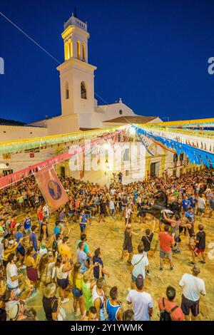 Danse traditionnelle avec des chevaux, 'Jaleo', originaire du 14ème siècle, fêtes de Sant Bartomeu, Ferreries, Minorque, îles Baléares, Espagne. Banque D'Images